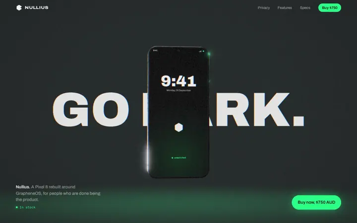 Nullius privacy phone store homepage